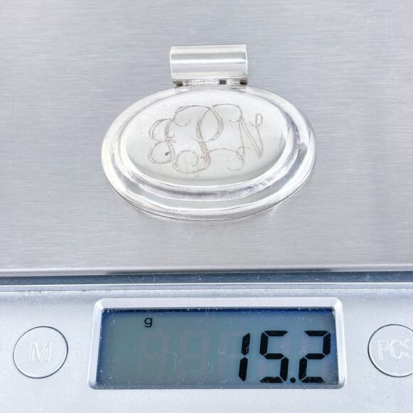 Vintage Mexico Sterling Silver 925 Monogram Oval Pendant VPN 1993 - Picture 6 of 7